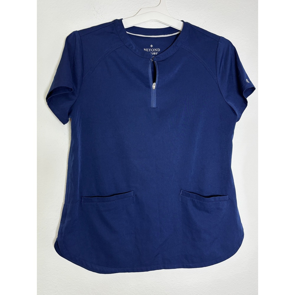 Beyond Scrubs Navy Blue Quarter Zip Scrub Top Womens Small‎ Medical Uniform